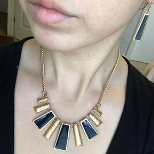 Navy & Gold Necklace With Matching Earrings